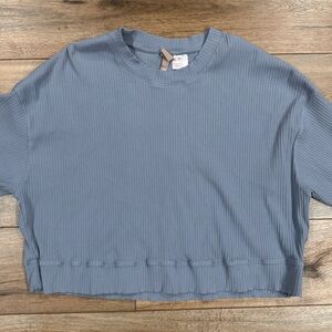 H&M Blue Ribbed Long Sleeve Shorter Length Lounge Crewneck | Size XL